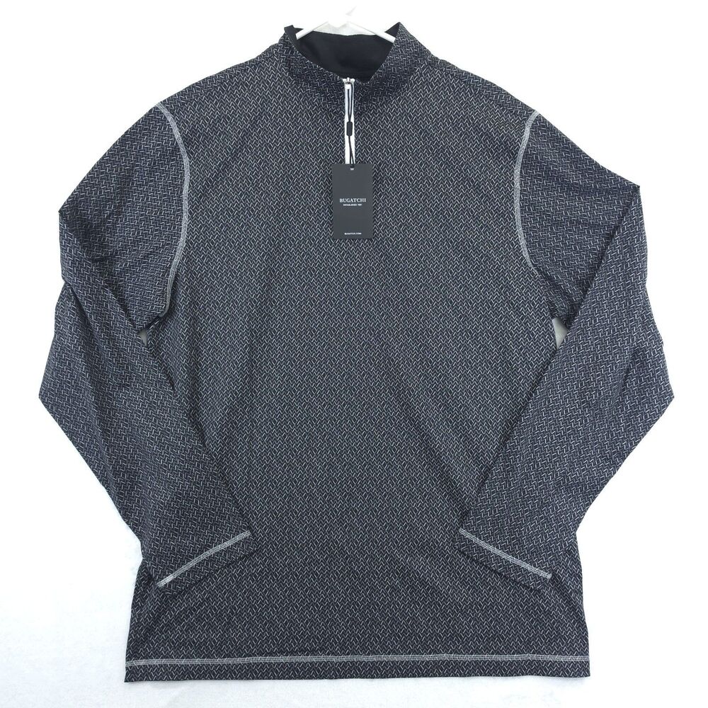 Bugatchi Sweater Mens Small Black Performance Ooohcotton Tech 1/4 Zip  NWT